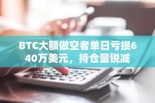BTC大额做空者单日亏损640万美元,持仓量锐减