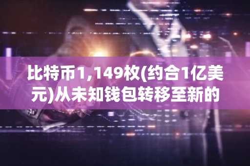 比特币1,149枚(约合1亿美元)从未知钱包转移至新的未知钱包