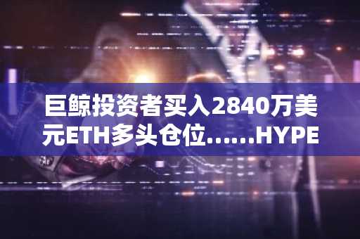 巨鲸投资者买入2840万美元ETH多头仓位……HYPE清算后获利96万美元