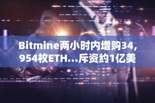Bitmine两小时内增购34,954枚ETH…斥资约1亿美元