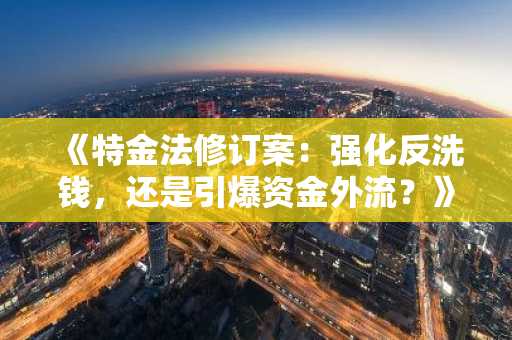 《特金法修订案：强化反洗钱，还是引爆资金外流？》