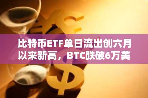 比特币ETF单日流出创六月以来新高,BTC跌破6万美元