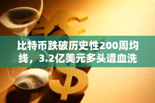 比特币跌破历史性200周均线,3.2亿美元多头遭血洗