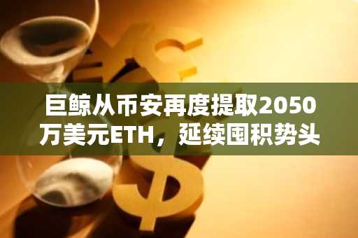巨鲸从币安再度提取2050万美元ETH，延续囤积势头