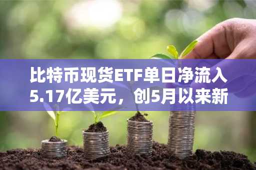 比特币现货ETF单日净流入5.17亿美元，创5月以来新高
