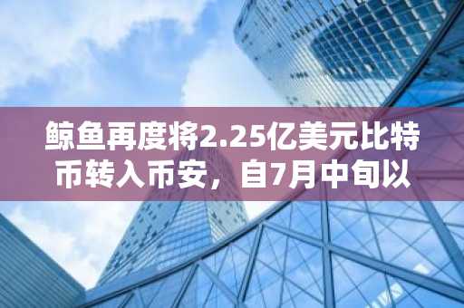 鲸鱼再度将2.25亿美元比特币转入币安，自7月中旬以来累计金额达8.5亿美元