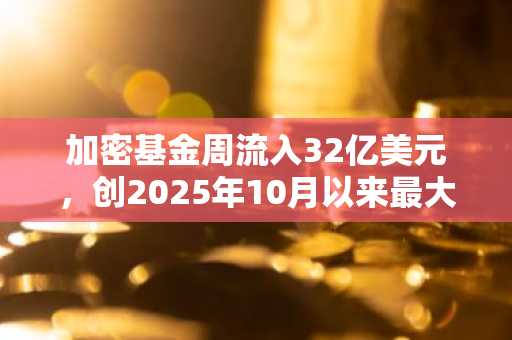 加密基金周流入32亿美元，创2025年10月以来最大单周纪录