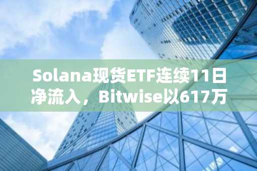 Solana现货ETF连续11日净流入,Bitwise以617万美元领跑