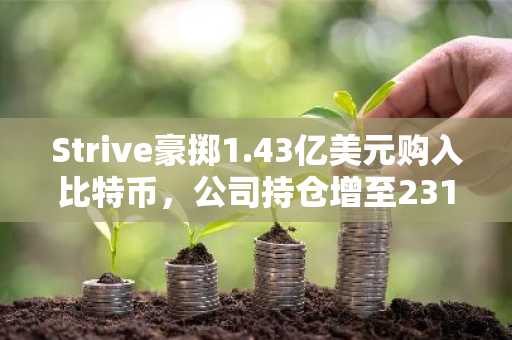 Strive豪掷1.43亿美元购入比特币，公司持仓增至23156枚BTC