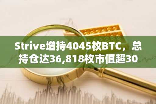 Strive增持4045枚BTC，总持仓达36,818枚市值超30亿美元