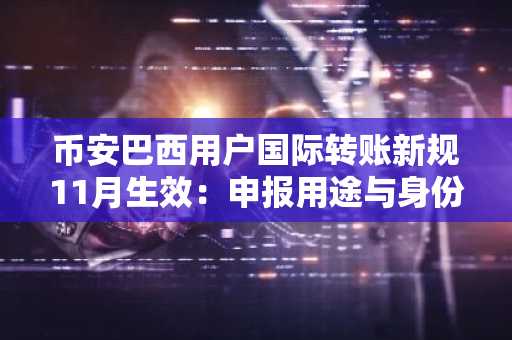 币安巴西用户国际转账新规11月生效：申报用途与身份验证成关键